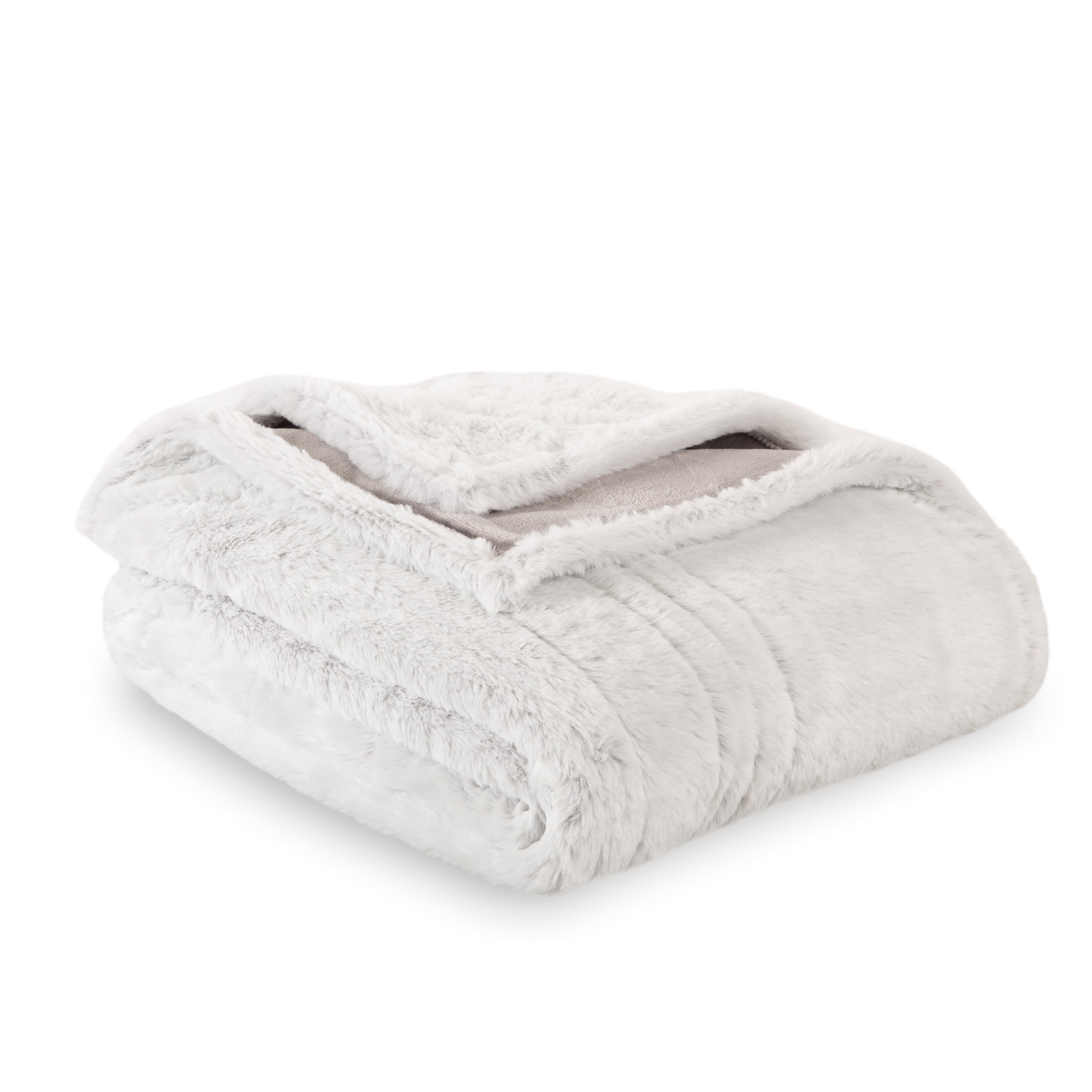 Berkshire Blanket & Home Co. Tipped Faux Fur Reverse Velvet Plush Heated Throw Blanket, Tipped Grey, Standard Size 50"x60"
