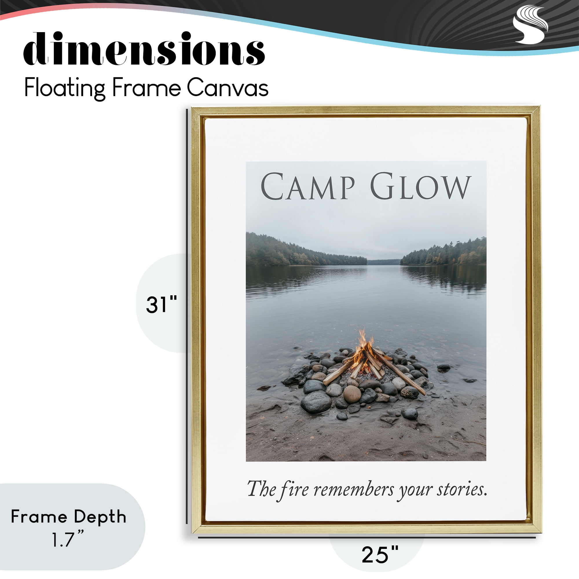 Stupell Industries Fire Remembers Your Stories Gold Framed Floater Canvas Wall Art, design by A Barefoot Stylist