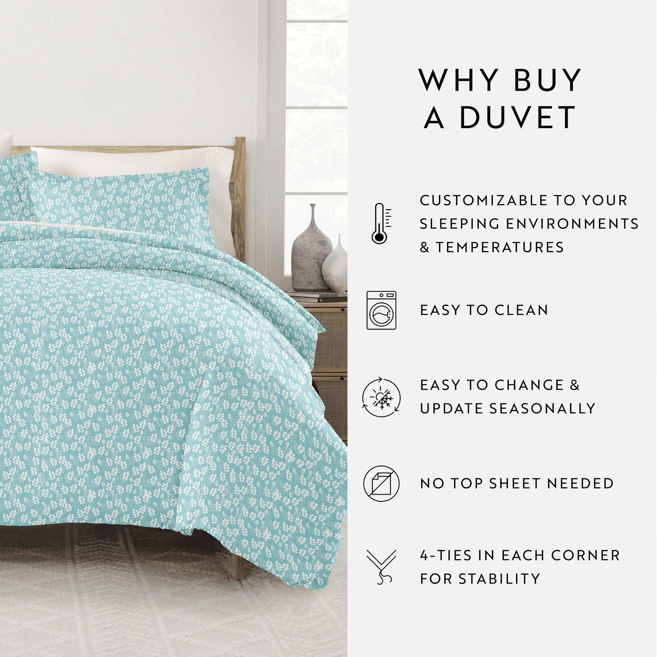 Noble Linens Pale Blue Wheatfield Pattern Duvet Set 3-Piece Duvet Cover Set, King/Cal King
