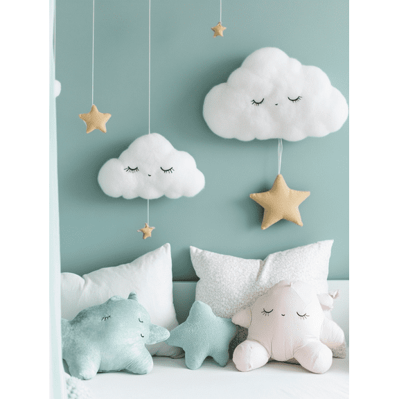 Cute Cloud and Star Wall Art Canvas Prints， Perfect for Bedroom， Nursery， Living Room， Playroom， and Kid's Room Decoration