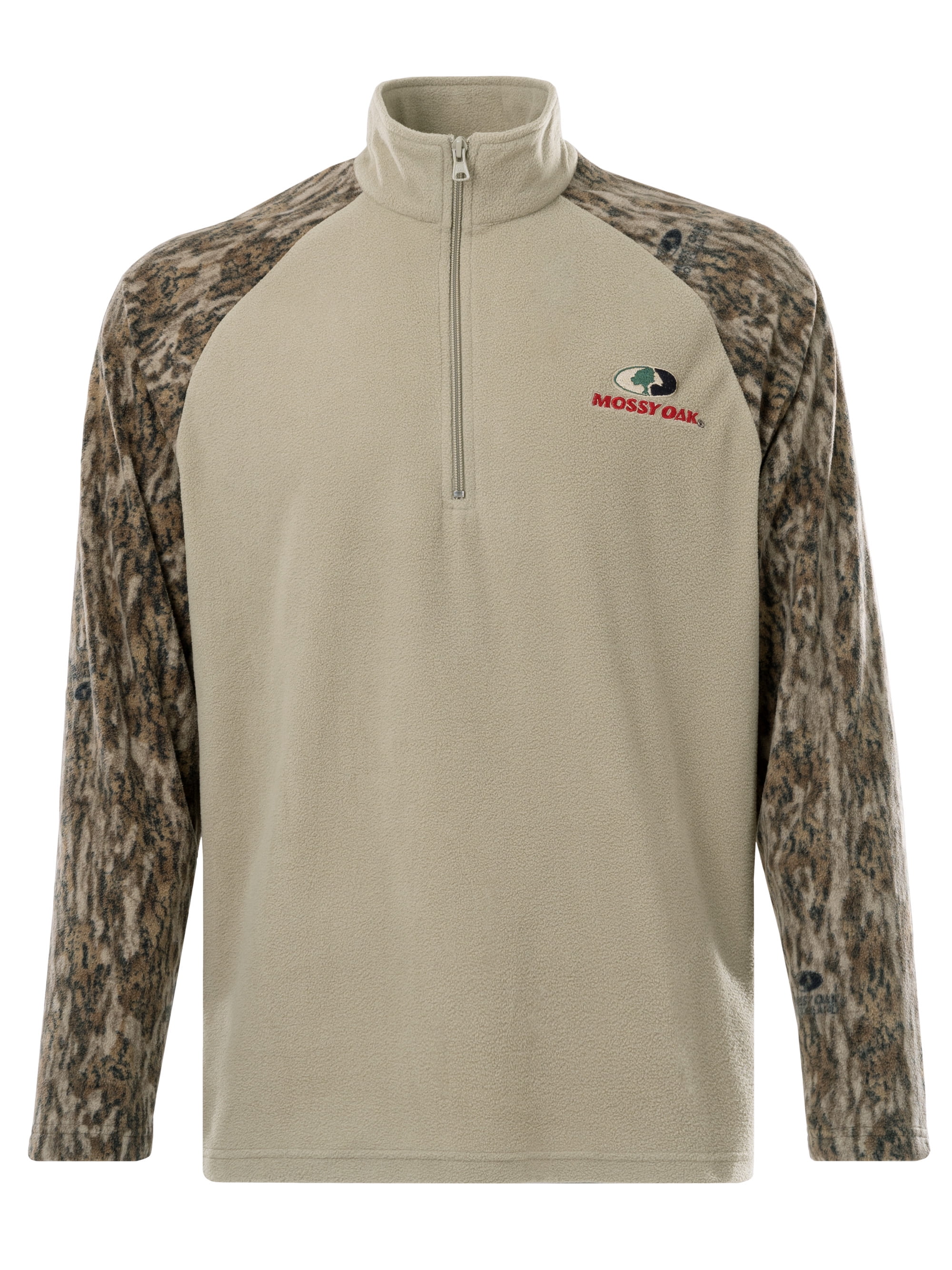 Mossy Oak Men's Raglan Long Sleeve Quarter Zip Fleece Pullover Hunting Shirt, Size Small to 2XL