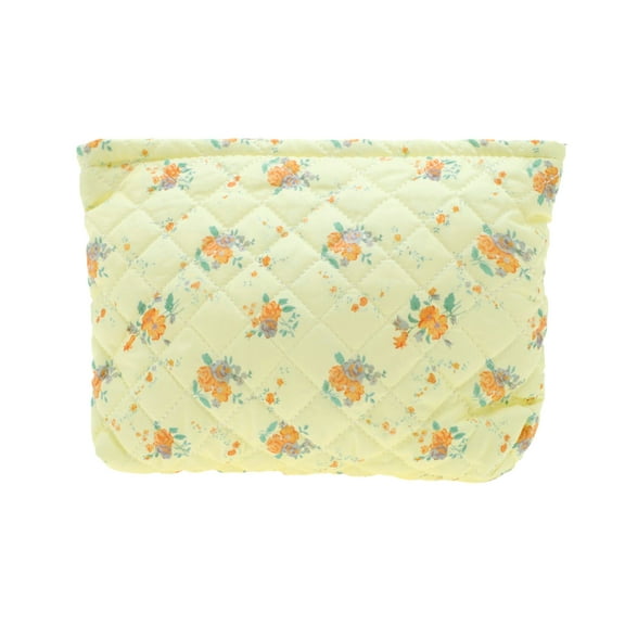 Unique Bargains 1 Pc Floral Quilted Clutch Makeup Bag for Travel Vacation Yellow Orange Polyester