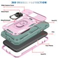 thumbnail image 2 of iPhone 12 Case,Dteck Shockproof Rubber Slide Camera Lens Protection Hybrid PC Ring Holder Kickstand Card Slot Design Cover For Apple iPhone 12 6.1-inch,Pink+Green, 2 of 9