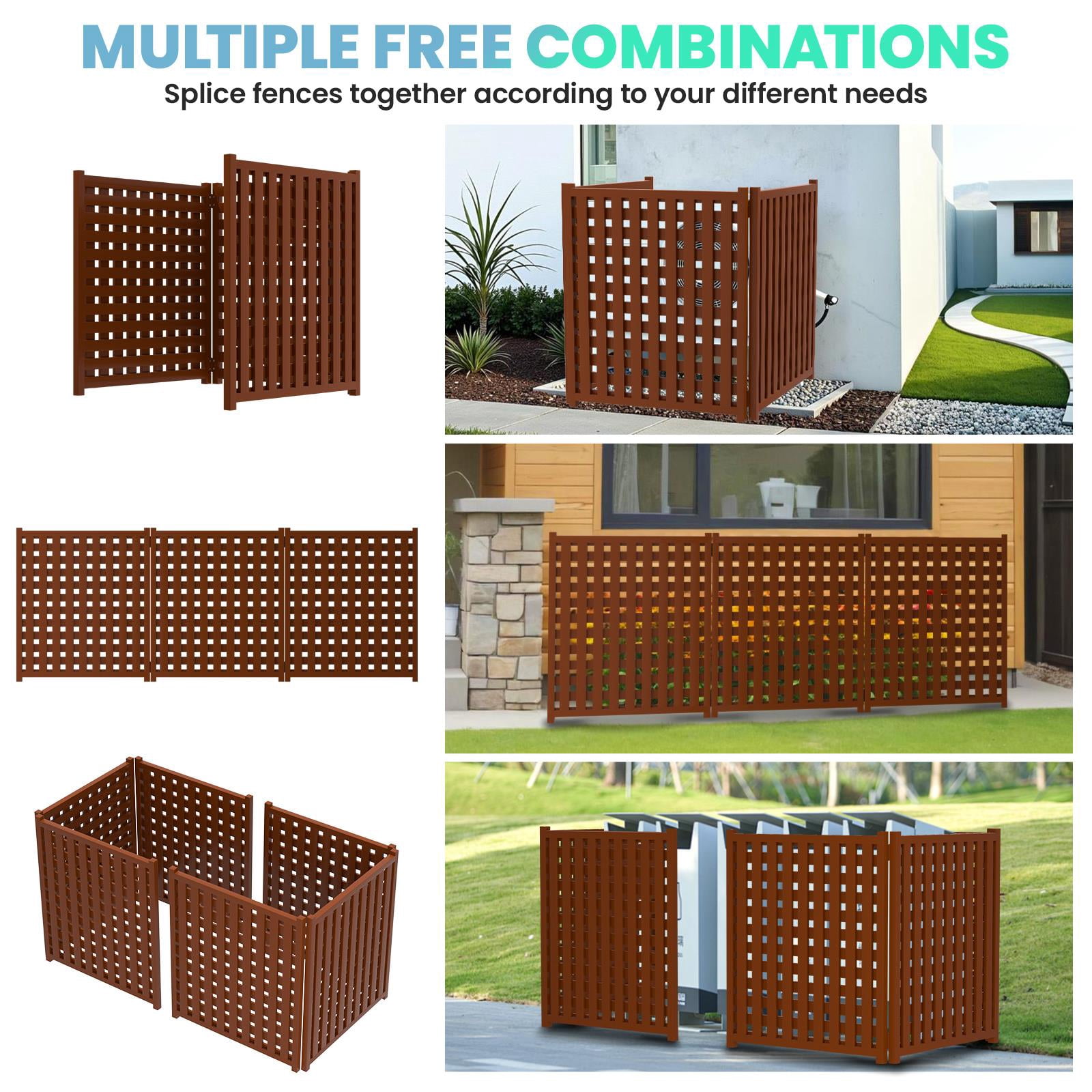 Lattice Brown 3-Panel Privacy Screen, Solid Wood Decorative Fences, Weather Resistant Air Conditioner Fence, Trash Can Enclosure, Spliced Ac Unit Fence for Patio Garden Flower Bed Animal Barrier