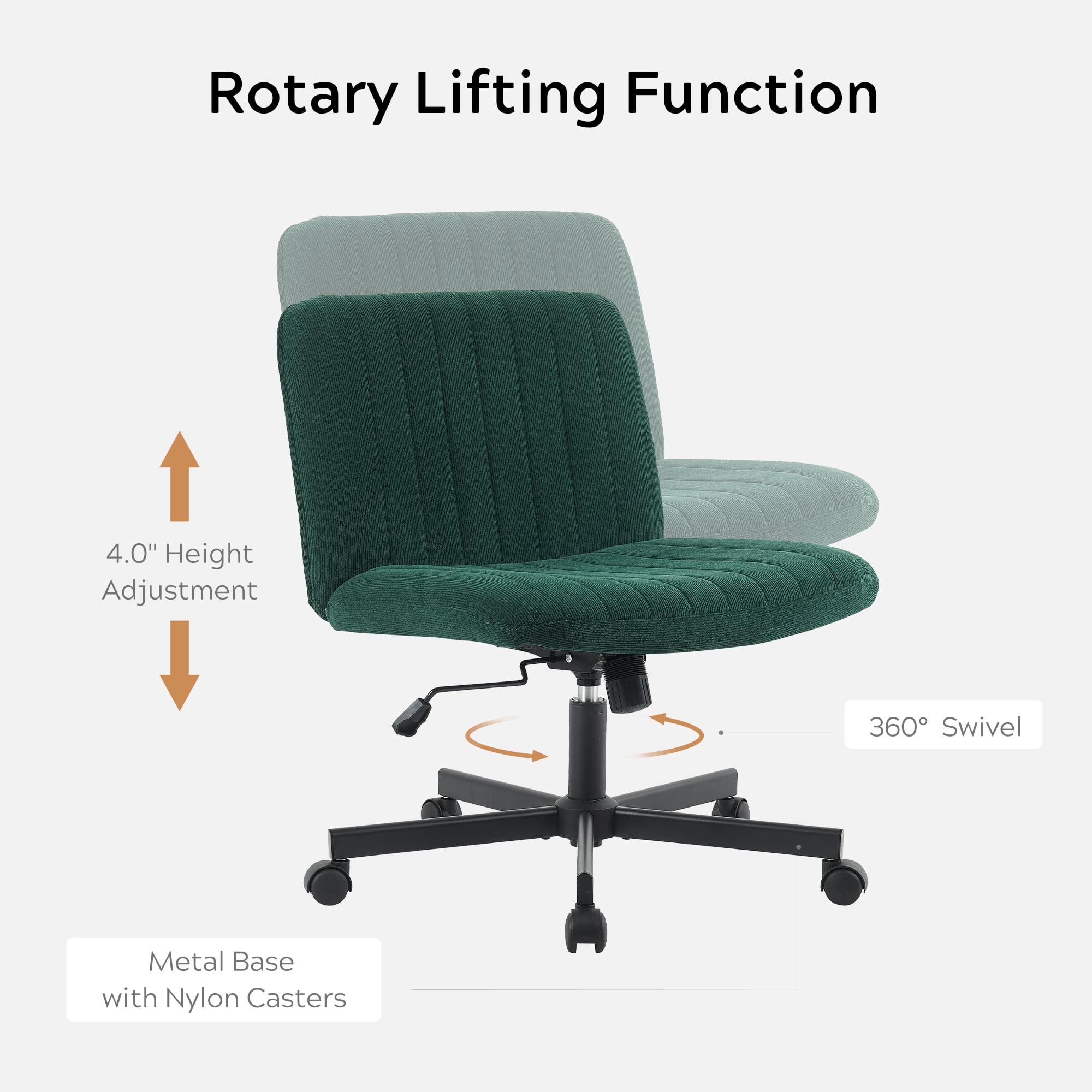 EYYTHUNG Wide Seat Crossleg Chair with Wheels, Velvet Home Office Computer Desk Chair, Swivel Side Vanity Chair Green for Girl, Dark Green