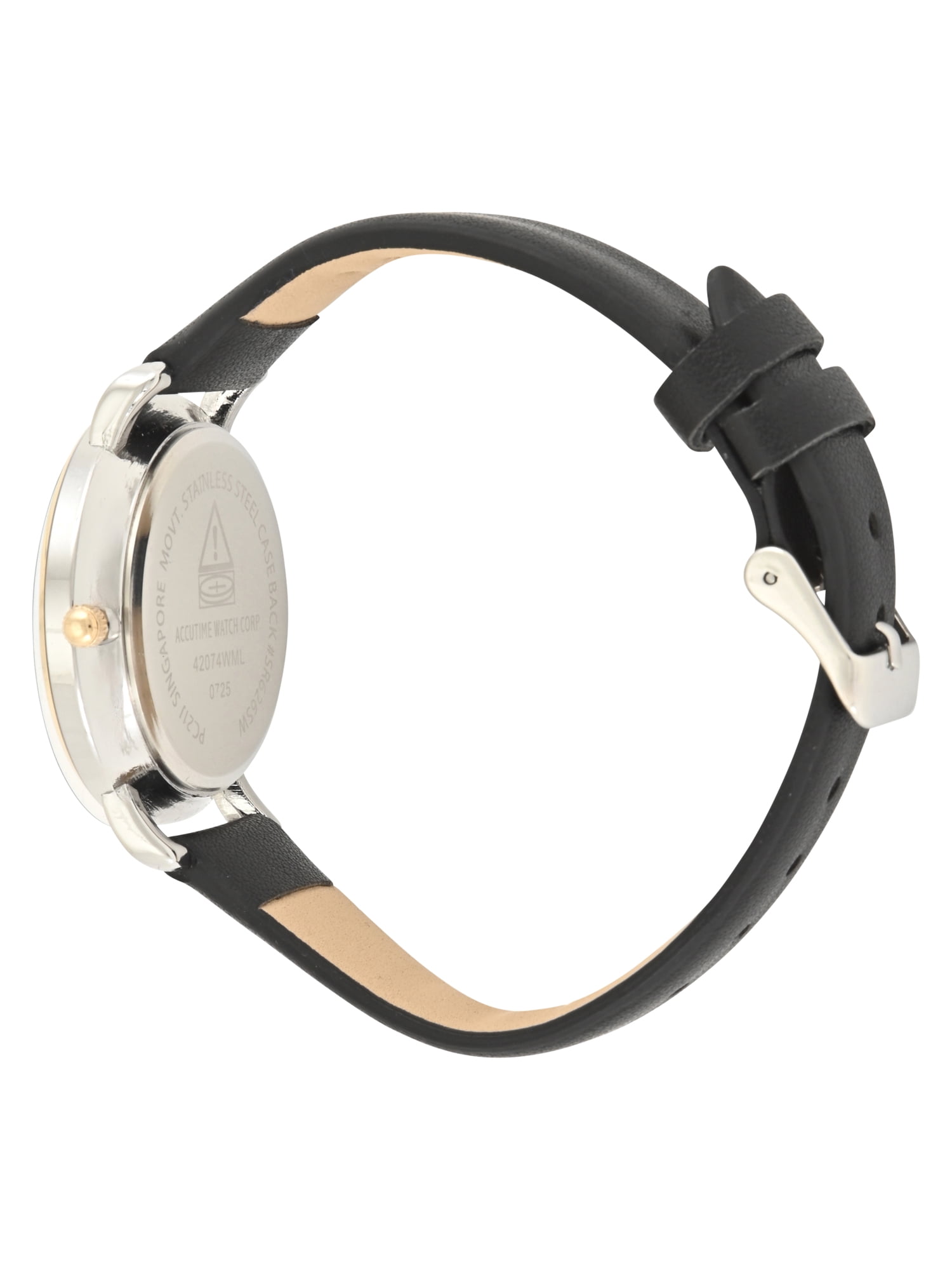 Time & Tru Ladies Two- Tone Round Case with Black PU Strapm Watch