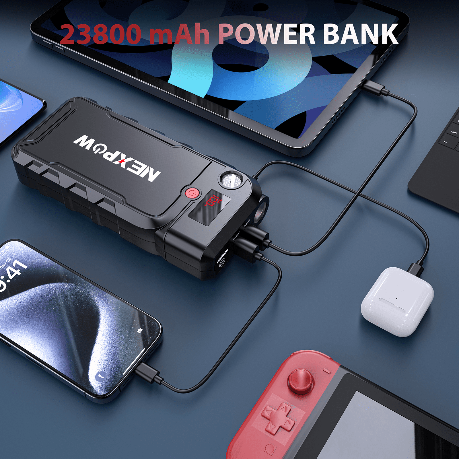 NEXPOW Battery Jump Starter - 3000A Peak 23800mAH Car Jump Starter (up to 9.0L Gas or 8.5L Diesel Engine) - 12V Portable Battery Booster with LCD Display