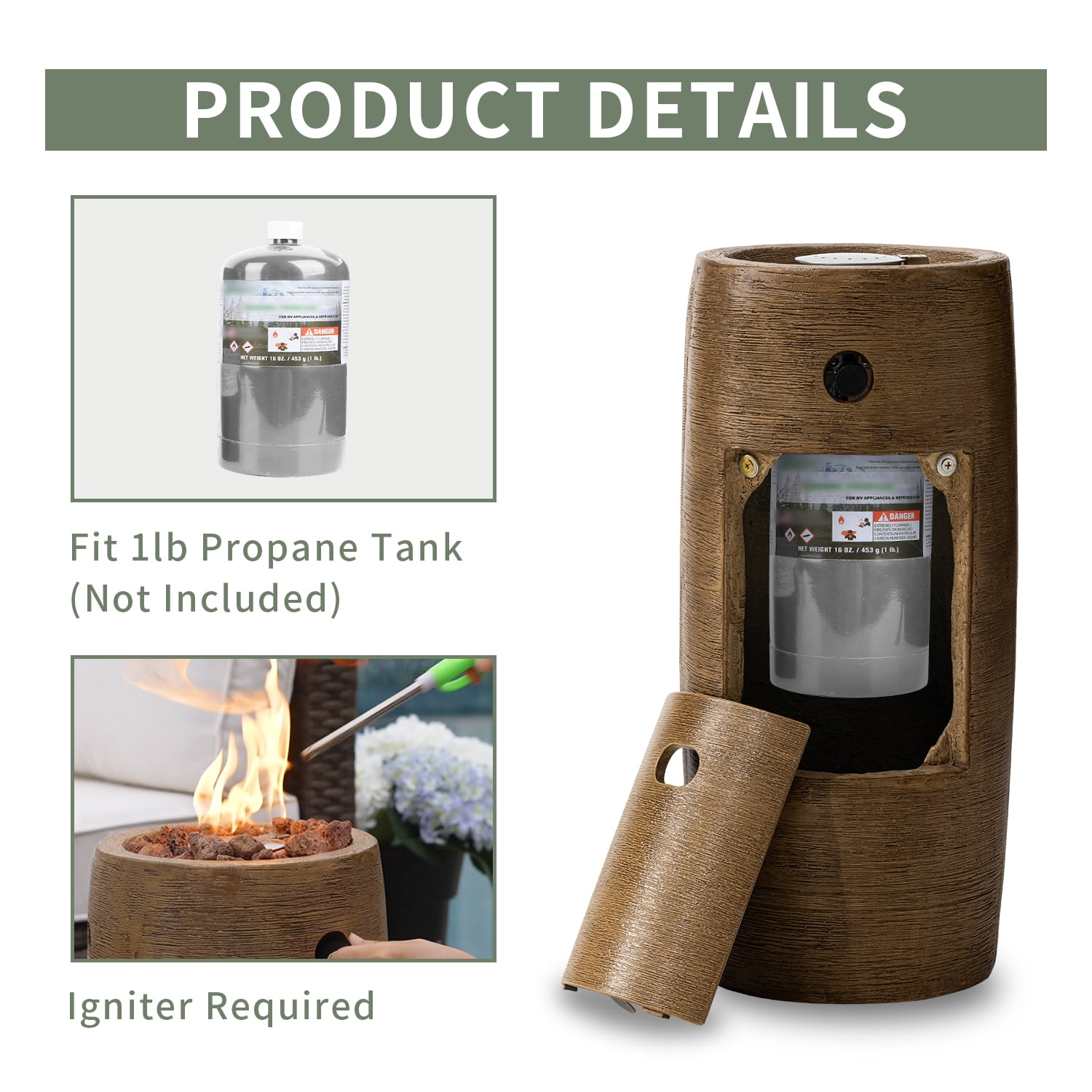 MOALCOFER 15,000 BTU Propane Fire Pit Table,11'' Round Graphite Base, Includes Lava Rocks, Waterproof Cover