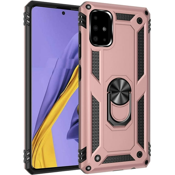 Protection Case for Samsung A51 5G  Dual Layer Fullbody Protective Cover with 360 Degree Swivel Ring Kickstand for Samsung Galaxy A51 5G(Model:SM-A516F) 6.5" Rose Gold