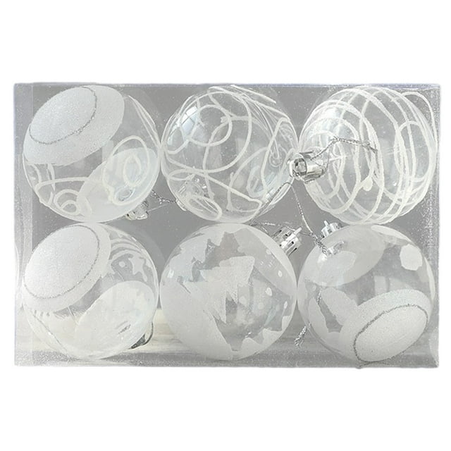 C 6Pcs Hand-Painted Clear Christmas Balls With Transparent Finish, Plastic Material For Festive Tree Decoration 2.17X2.17X2.17In 1.2Lb