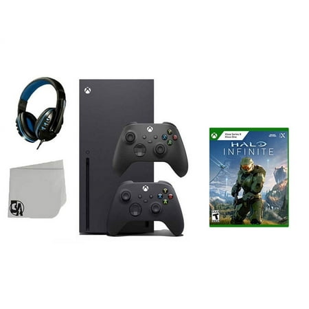 Xbox Series X Video Game Console Black with Halo Infinite BOLT AXTION Bundle with 2 Controller Used