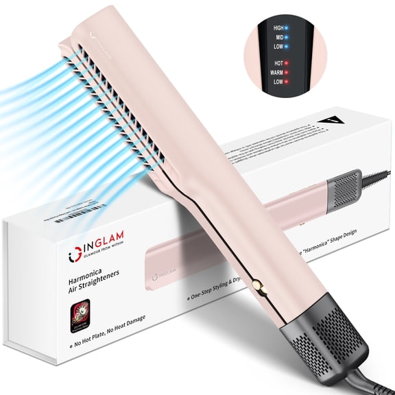 IG INGLAM Air Straightener Flat Iron, 2.2" Hair Dryer Straightener, 200 Million Negative Ions, No Heat Damage, for All Hair Types, Light Pink