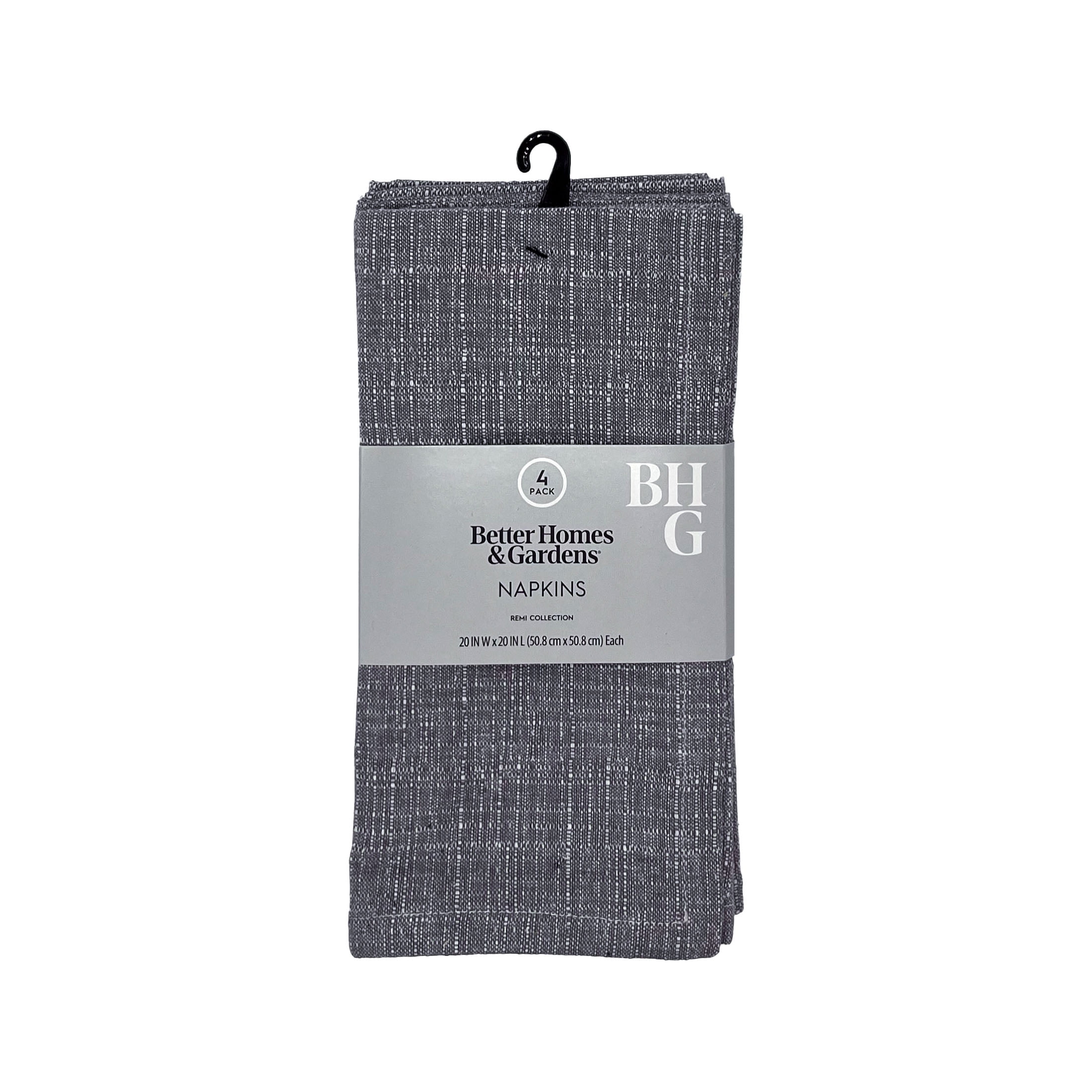 Better Homes & Gardens Cloth Napkins, Grey, 4 Pack, 20 in x 20 in Each