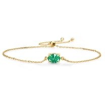 Gem Stone King 18K Yellow Gold Plated Silver Green Zirconia Solitaire Bracelet for Women (1.21 Cttw, Oval 8X6MM, Gemstone Birthstone, Fully Adjustable up to 9 inch)