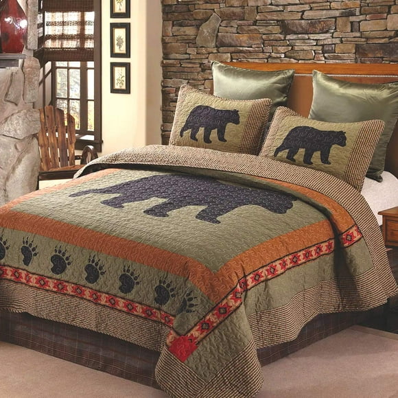 Virah Bella Collection de Courtepointe - Ensemble de Literie Imprimé Ours et Pattes, 3 Pcs Très Grand - Courtepointe Réversible avec 2 Taies d'Oreiller Assorties