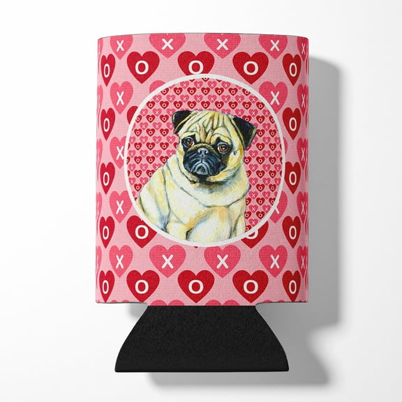 Pug Hearts Love and Valentines Day Portrait Can or Bottle Hugger