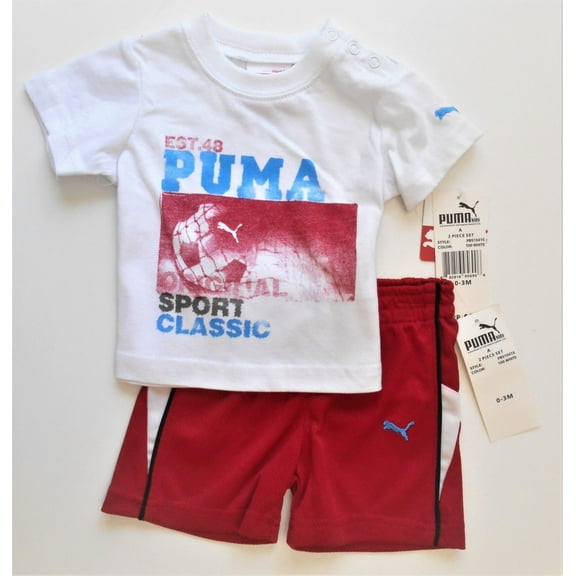 PUMA BOYS OUTFIT - RED WHITE SZ 3 6 MONTHS - BASKETBALL SOCCER SHIRT SHORTS SET