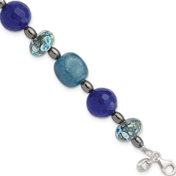 Sterling Silver Agate,Hematite,Quartz,Chip Composite 1In Ext Bracelet (Width 13.3) (Length 9) - Jbsp