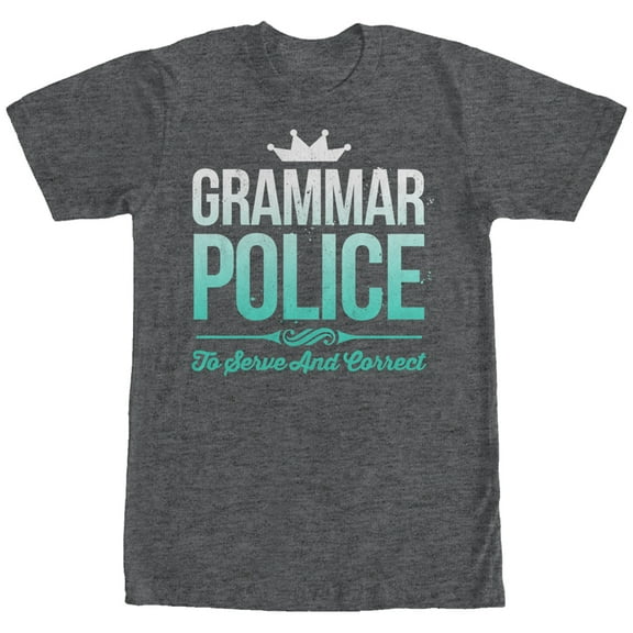 Women's Lost Gods Grammar Police Boyfriend Graphic Tee Charcoal Heather Large