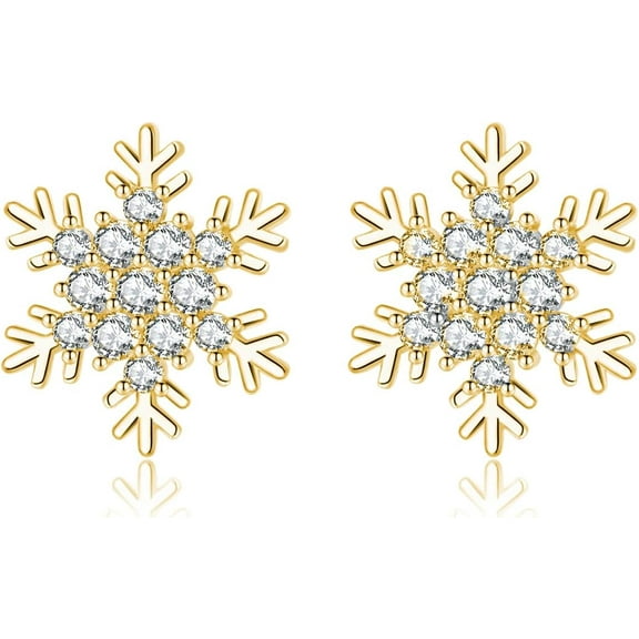 Sterling Silver CZ Snowflake Earrings Stud for Women Teens Christmas Snowflake Stud Earrings Winter Holiday Earrings