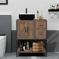 thumbnail image 2 of FULLWATT Bathroom Vanity, 30" Rustic Brown Bathroom Vanity with Sink Combo Set, Farmhouse Modern Wood Bathroom Cabinet with Black Ceramic Sink, 2 of 8