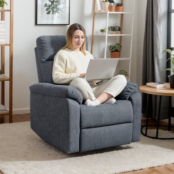 Spaco Recliner Chair with Pocket Spring and Footrest, Wide Swivel Rocker Chair, Overstuffed Single Sofa for Indoor as Living Room, Bedroom, Gray