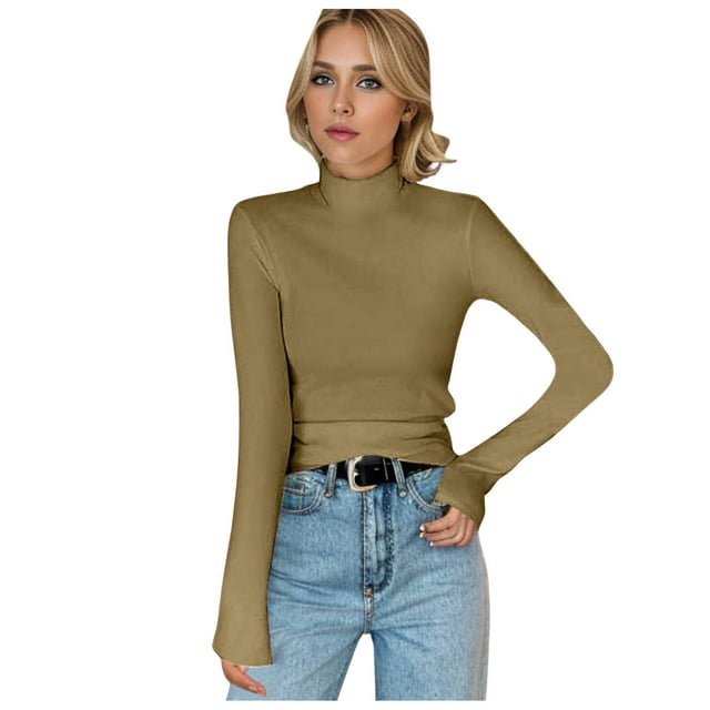 TINZ Col Montant Réversible en Velours Haut Chaud Femme Manches Longues Thermiques Hauts Thermiques Femme