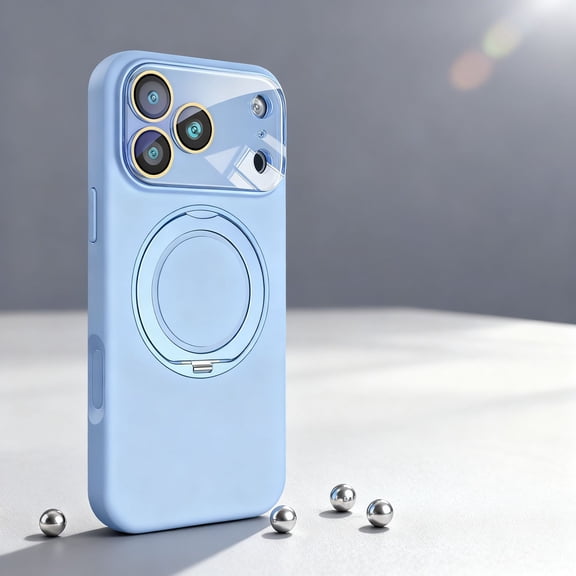 for iPhone 17 Case with Rotated Ring Holder Stand, Support Wireless Charging, Camera Lens Protector, Shockproof Slim Hybrid PC Liquid Silicone Phone Case for iPhone 17, Blue