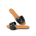 thumbnail image 2 of Shoe Republic Kentt Feeling Hot Black Shimmer Flat open Toe Slide Mule Sandals (Black, 8.5), 2 of 4