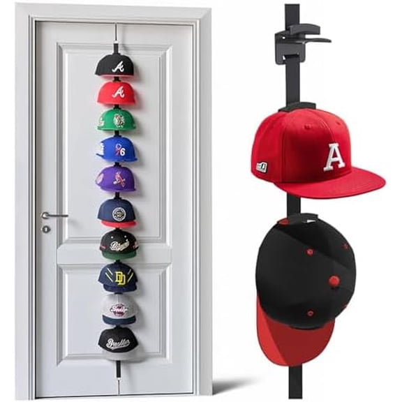 Hat Rack for Door - Two-Way Hanging Caps with Display Hooks and Hanger, Hat Organizer for Baseball Caps, Over the Door Hat Storage Organizer for Bedroom, Entrance or Garage Doors - 1 Pack