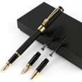 thumbnail image 1 of Pluma estilográfica ultra elegante, Punta de iridio, Incluye 3 puntas de acero de diferentes espesores, diseño clásico, con convertidor (Color negro mate), 1 of 4