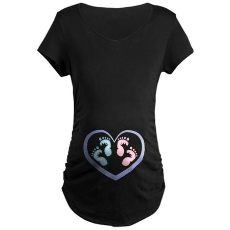 

CafePress - Boy / Girl Twins Footprints Maternity T Shirt - Maternity Dark T-Shirt