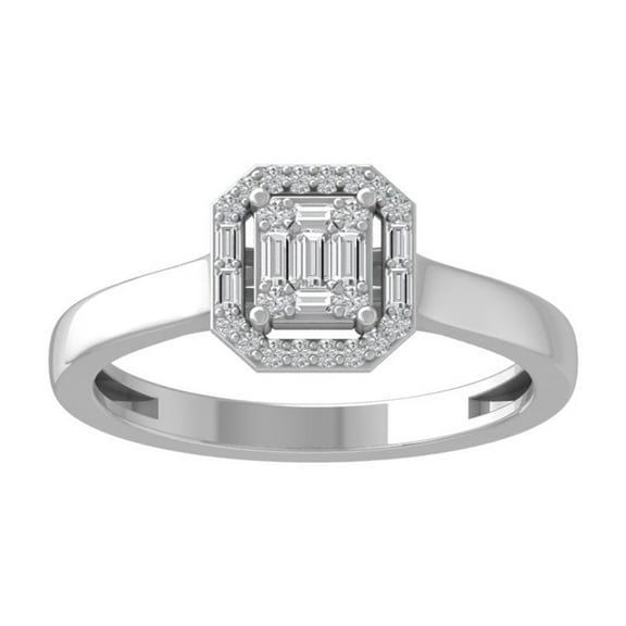 Araiya Fine Jewelry 925 Sterling Silver Baguette and Round shape Lab Grown Diamond Cluster Engagement Ring ( 1/5 cttw, D-F Color, VS Clarity) Size 7.5