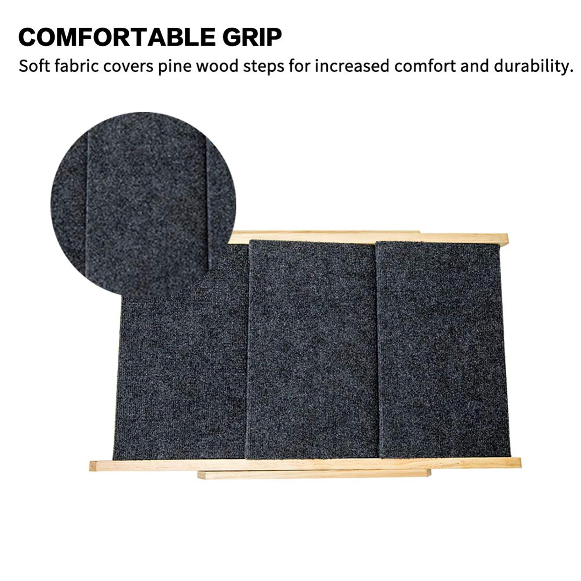 Pefilos Wood Pet Steps, Foldable 3 Steps Dog Stairs and Ramp Perfect for Beds and Cars, Portable Dog/Cat Ladder Up to 110 Pounds, Beige