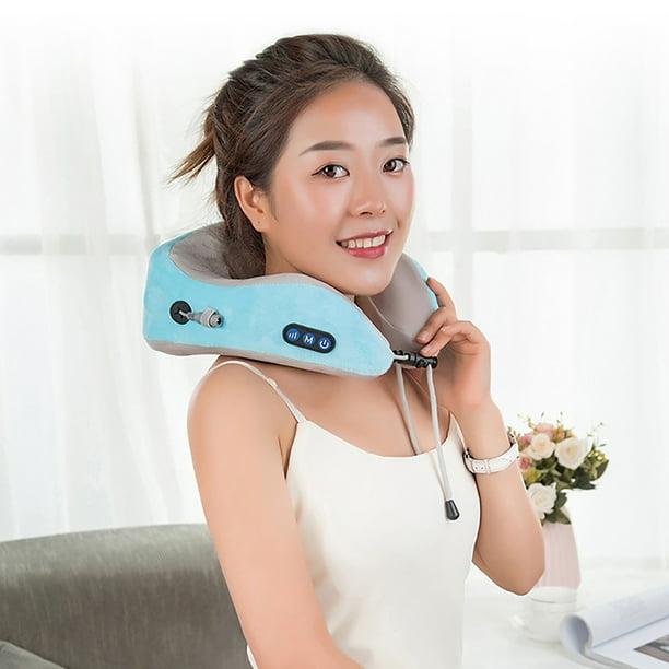Neck Massager Travel Pillow Memory Foam Pillows, Vibration Neck Massage
