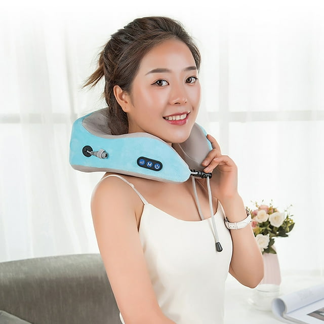 Almohada de masaje cervical de espuma viscoelástica para aliviar el dolor | Almohada de viaje ergonómica para cervicales, hombros y tensión muscular | Alimentación por USB para uso en casa, oficina,