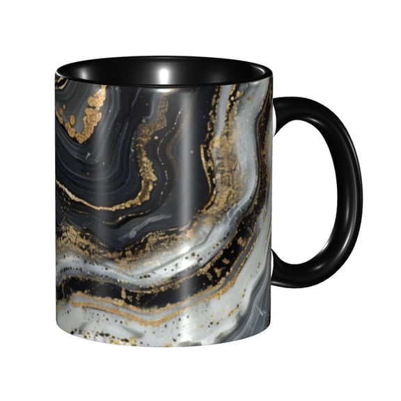 Marble Pattern Black Gold Coffee Mug Fun Custom Ceramic Mugs 11oz Black