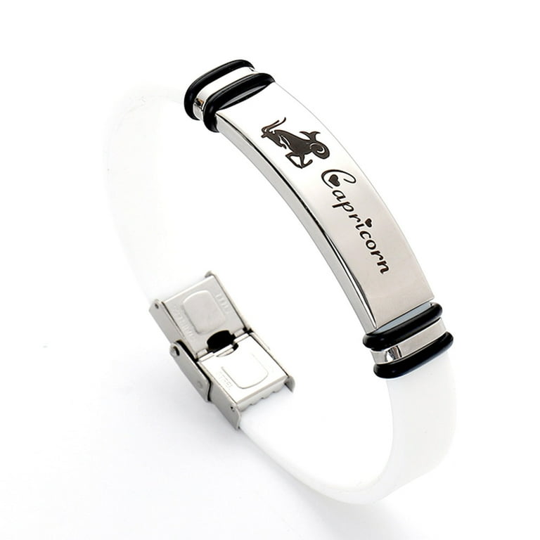 Couple Silicone Bracelet with Clasp Unisex Titanium Steel Zodiac Cuff Wristbands for Boyfriend Girlfriend Husband Wife Capricorn