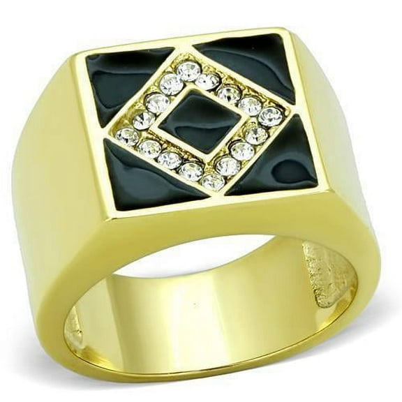 Mens Gold Ring Stainless Steel Anillo Color Oro Para Hombre Acero Inoxidable with Top Grade Crystal in Clear Salome
