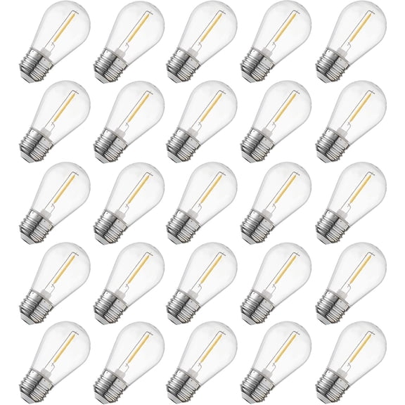 25 Pack S14 led Outdoor String Light Replacement Bulbs,Clear Plastic,Shatterproof,Waterproof.1 Watt to Replace 11 Watts Incandescent Bulb,120V 2700K E26,Warm White
