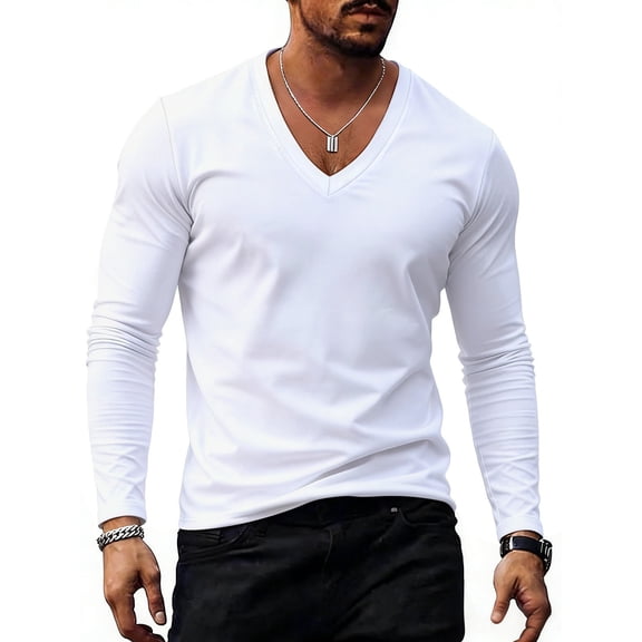 Cmfcve Long Sleeve v Neck T-Shirt for Men Breathable Pullover Athletic Running Tops Casual Soft Fall Layering Shirts