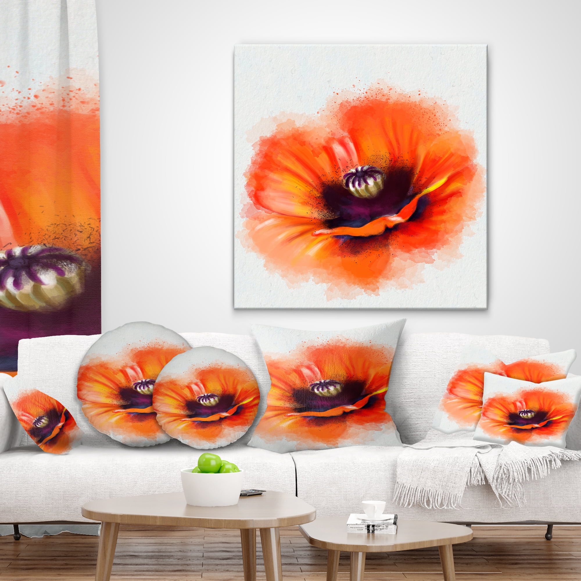Designart Cute Orange Watercolor Flower - Flowers Throw Pillowwork - 16x16