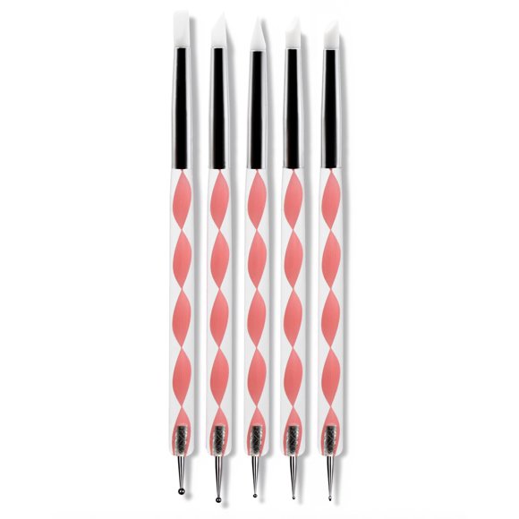 Juego de herramientas para puntear uñas HomTop, 5 piezas, silicona de doble punta