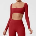 thumbnail image 2 of Chaqueta de yoga para mujer - Manga larga con almohadilla en el pecho - Camiseta ajustada y corta para entrenar, 2 of 8