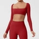 thumbnail image 2 of Chaqueta de yoga para mujer - Manga larga con almohadilla en el pecho - Camiseta ajustada y corta para entrenar, 2 of 8