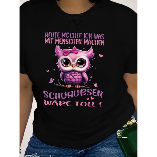 Camiseta de Cuello Redondo con Estampado de Búho para Mujer - Blusa Casual de Manga Corta Ideal para Primavera y Verano - Lavable a Máquina, Temática de Búho