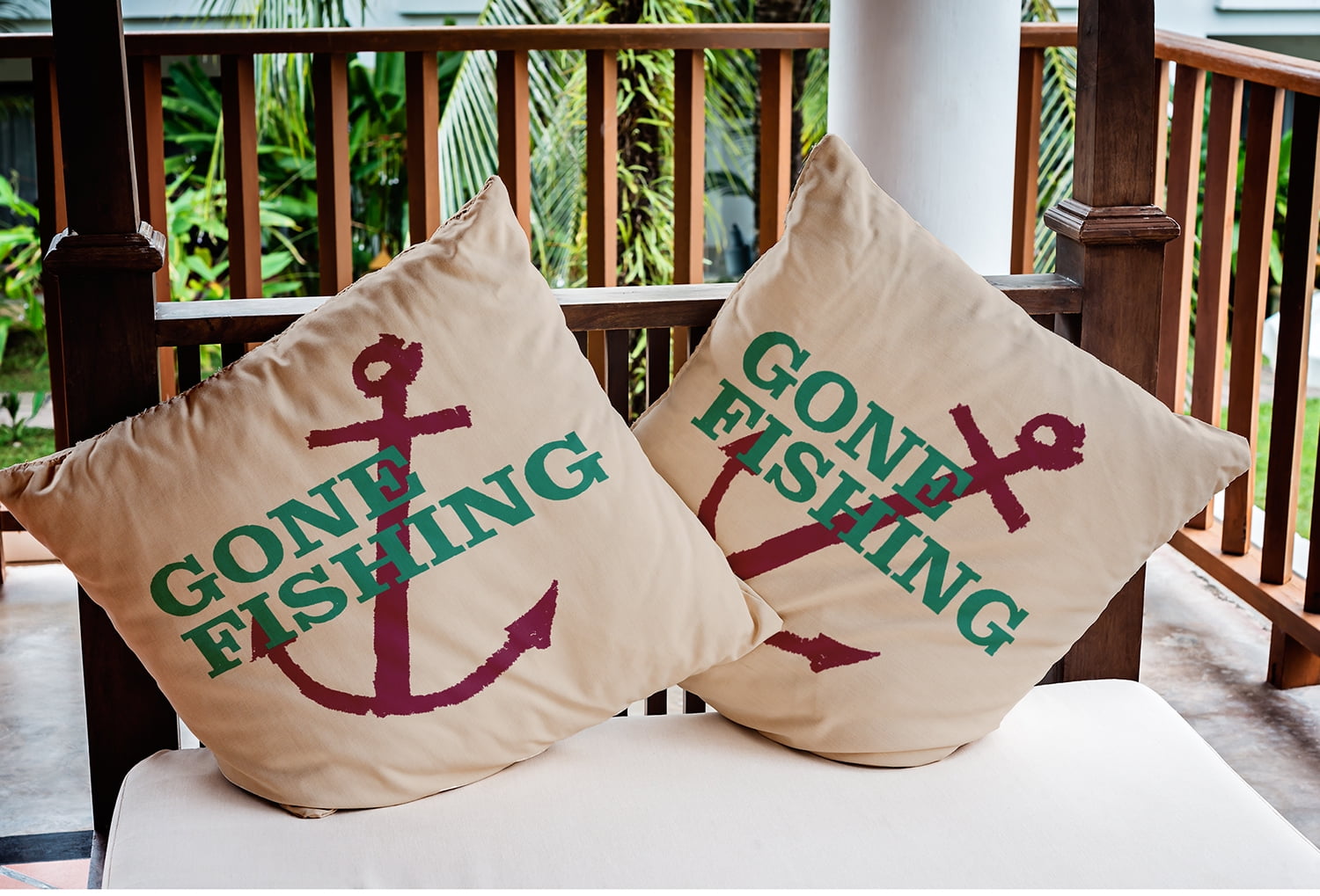 18" x 18" Simply Daisy Gone Fishing Indoor/Outdoor Pillow, Kelly Green Qty 1