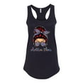 thumbnail image 3 of Autism Awareness Mom Life Messy Hair Bun | Cool Support Neon Print Bandana Mother's Day Ladies Racerback Tank Top, Black, X-Large, 3 of 5