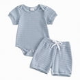 thumbnail image 3 of Kaprioy Baby Boy Shorts Set Newborn Infant Summer Outfit Striped Half Button-up Short Sleeve Bodysuit Elastic Waist Shorts Baby Boys' Shorts Sets, 3 of 6