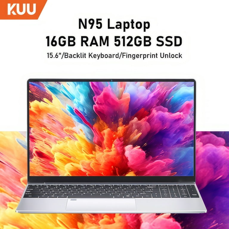 KUU 15.6'' Laptop Intel Alder Lake N95,up to 3.4GHz,16GB RAM 512GB SSD,Work  Computers, Fingerprint,Backlit Keyboard,Windows 11 Pro 